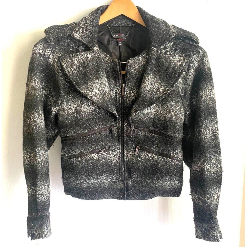 womens size XS‎ Karl Lagerfeld Macy's Impulse moto jacket gray black white wool